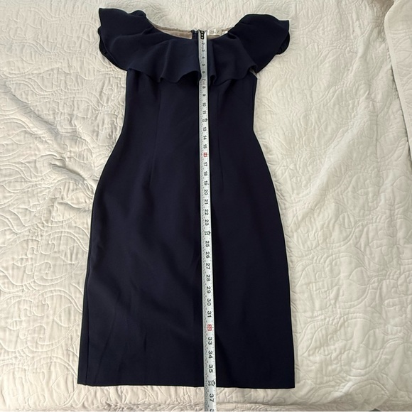 Eliza J Navy Off-Shoulder Ruffle-sleeve Sheath Knee Length Dress Women's 4 EUC - Picture 9 of 12